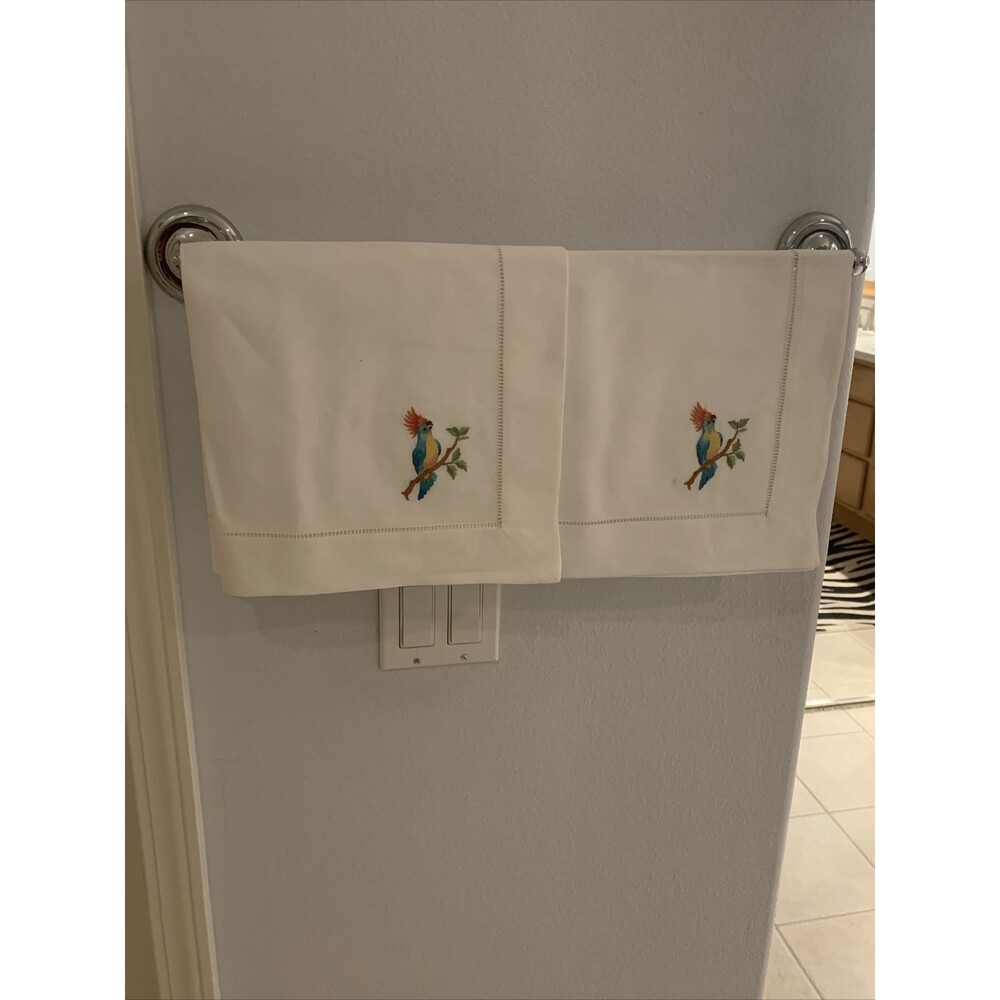 High End Handmade & Embroidered White Guest Towels Or Napkins Set Of 2